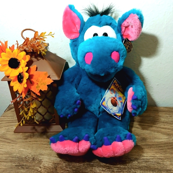 24K Polar Puff Playtalkin Derk Dragon Plush Hand Puppet Teal Pink - Picture 1 of 8